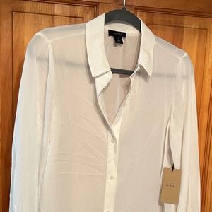 NWT Halogen Small Ivory Button Up Long Sleeve Sheer Blouse